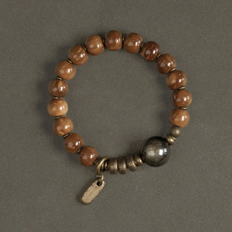 Wear FengShui Kuka Seed Tiger Eye Gold Sheen Obsidian Brass Copper Wealth Luck Bracelet