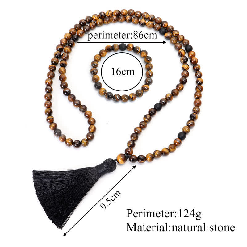 Wear FengShui 108 Beads Mala Tiger Eye Protection Tassel Bracelet