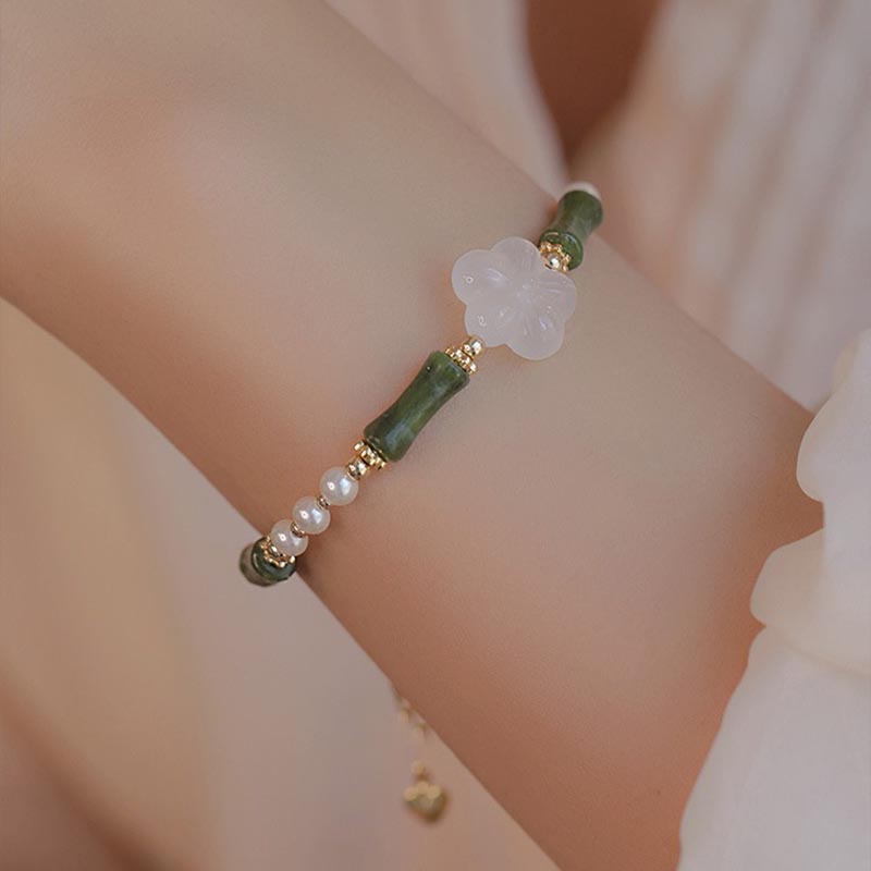 Wear FengShui Peridot Bamboo Flower Agate Pearl Peace Bracelet