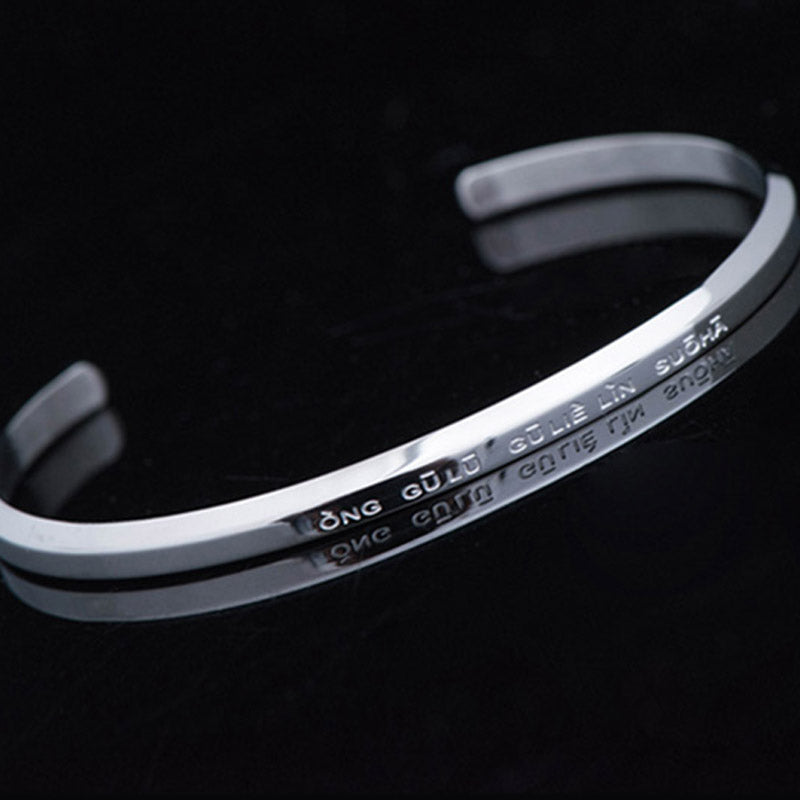 Wear FengShui Six True Words Engraving Titanium Steel Blessing Protection Bracelet