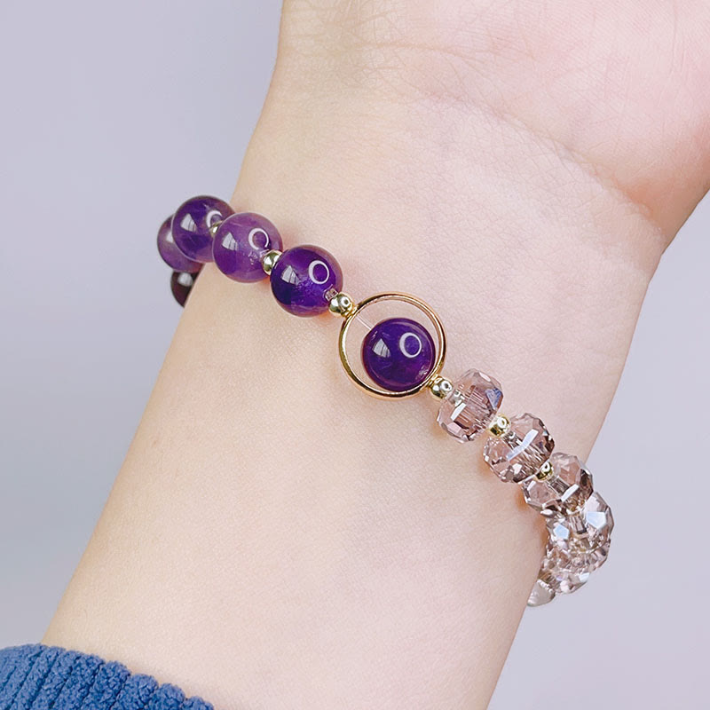 Wear FengShui Amethyst Crystal Four Leaf Clover Healing Charm Bracelet