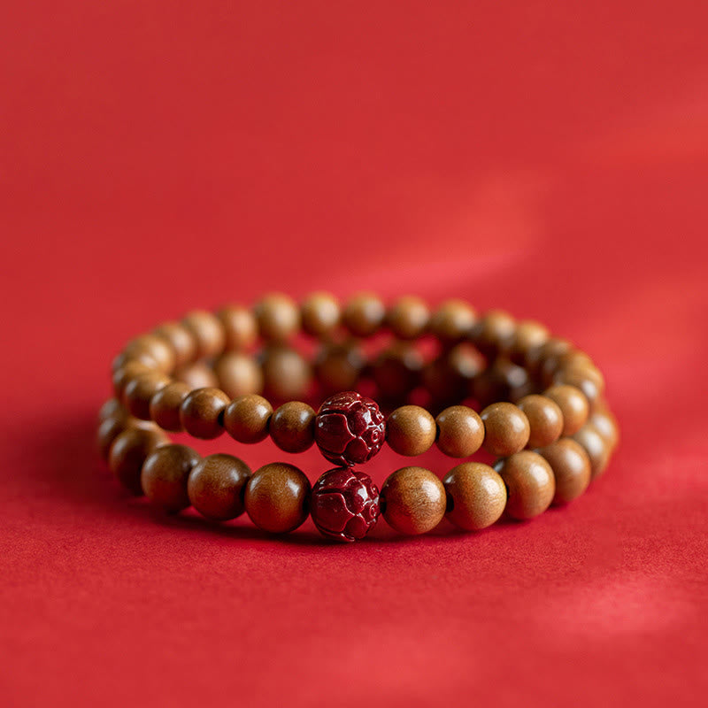 Wear FengShui Peach Wood Lotus Cinnabar Luck Wealth Bracelet