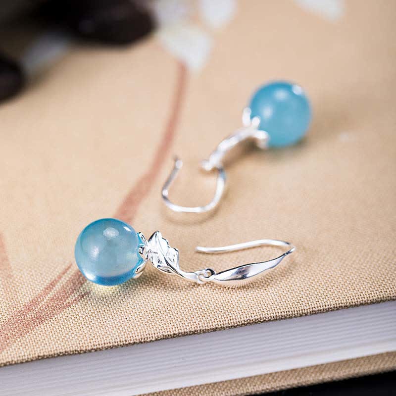 Wear FengShui 925 Sterling Silver Natural Aquamarine Leaf Flower Peace Earrings Necklace
