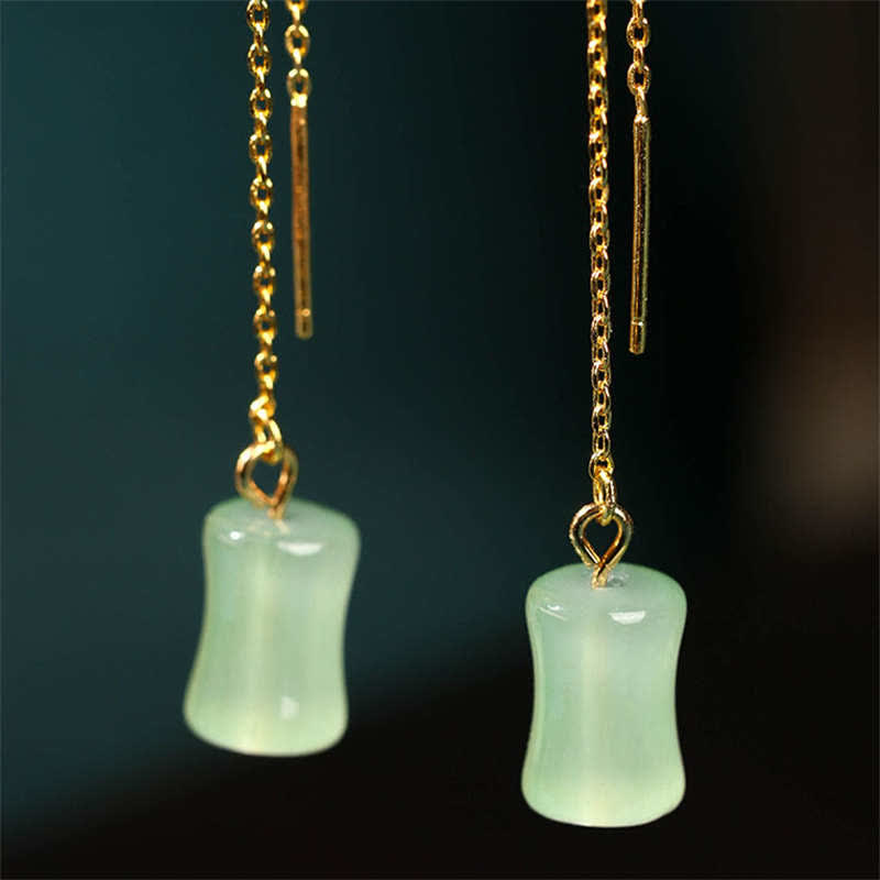Wear FengShui Jade Bamboo Pattern Luck Drop Earrings