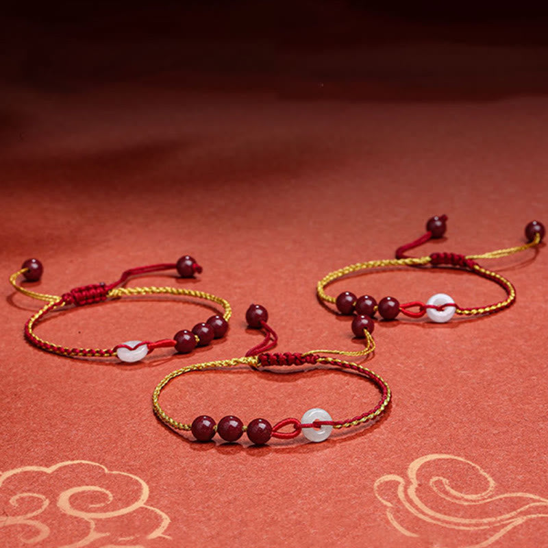 Wear FengShui Natural Cinnabar Jade Peace Buckle Blessing Bracelet