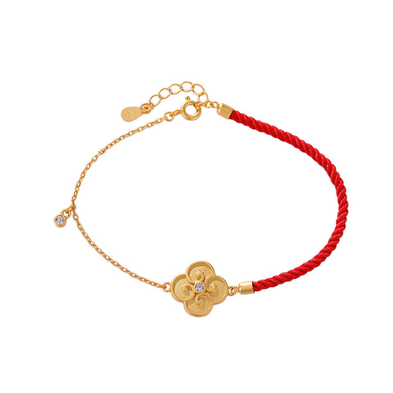 Wear FengShui 925 Sterling Silver Plated Gold Four Leaf Clover Zircon Luck Bracelet