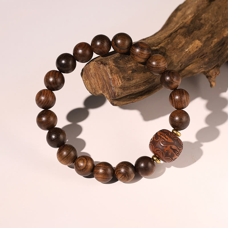 Wear FengShui Rosewood Auspicious Clouds Totem Fu Character Bamboo Pattern Warmth Bracelet