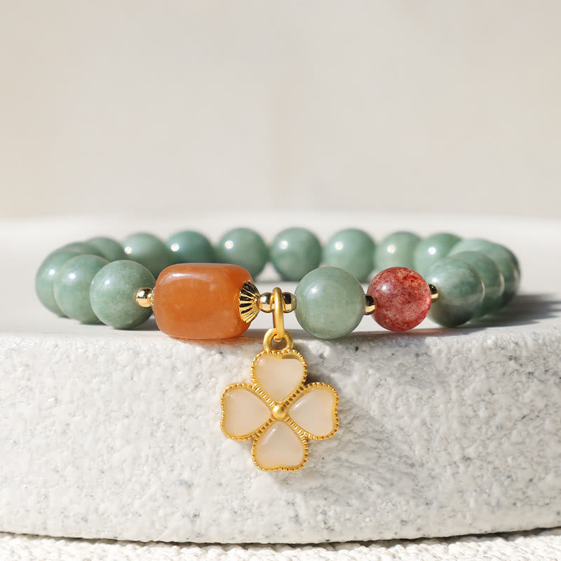 Wear FengShui Jade Four Leaf Clover Charm Prosperity Bracelet