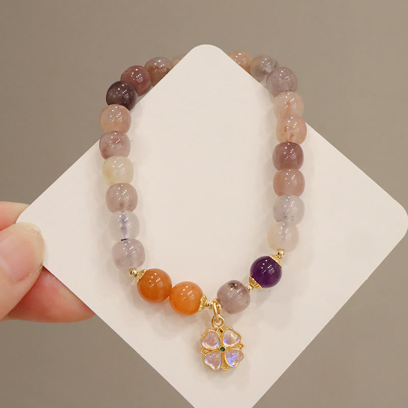 Wear FengShui Natural Purple Golden Silk Jade Violet Flower Bead Charm Wealth Bracelet