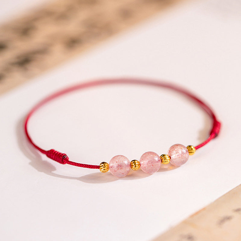Wear FengShui Strawberry Crystal Beads Luck Red String Anklet