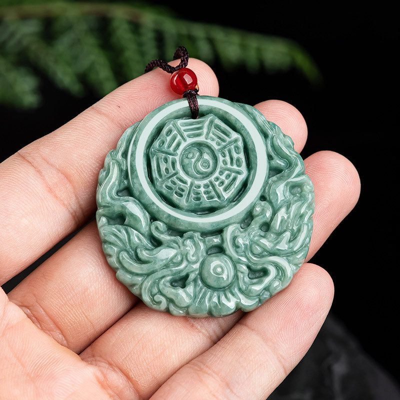 Wear FengShui Dragon Jade Yin Yang Balance Necklace String Pendant