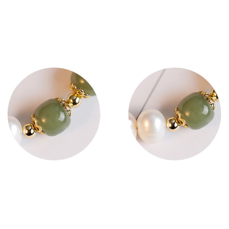 Wear FengShui 14K Gold Plated Natural Pearl Hetian Cyan Jade White Jade Sincerity Bead Chain Bracelet