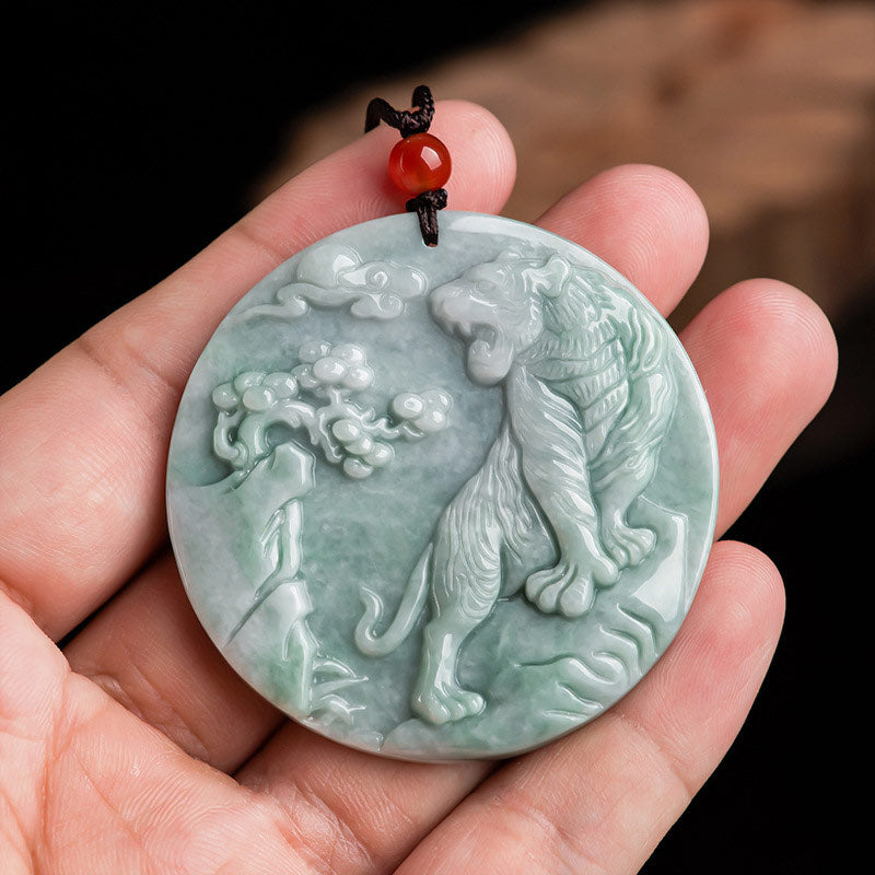 Wear FengShui Chinese Zodiac Tiger Jade Protection Necklace String Pendant