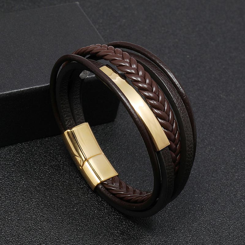 Wear FengShui Simple Design Titanium Steel Leather Luck Bracelet