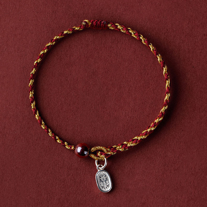 Wear FengShui Handcrafted Red Gold Rope Lotus Peace And Joy Charm Braid Bracelet