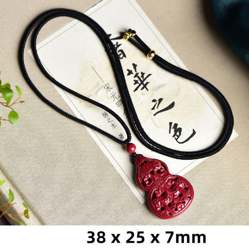 Wear FengShui Laughing Buddha Yin Yang Chinese Zodiac Gourd Natural Cinnabar Blessing Necklace Pendant