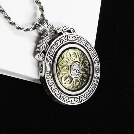 Wear FengShui Tibetan Om Mani Padme Hum Double Dorje Vajra Rotatable Purity Peace Necklace Pendant