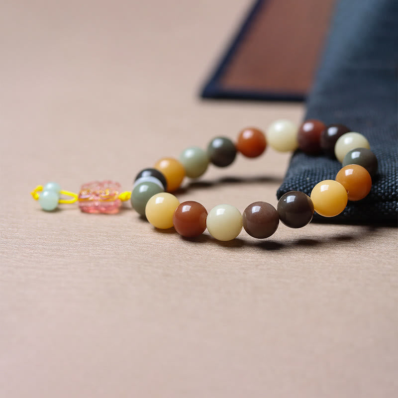 Wear FengShui Natural Multicolored Gradient Bodhi Seed Liuli Glass Charm Peace Bracelet