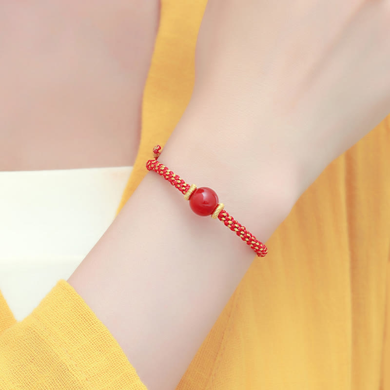 Wear FengShui Handmade Red Agate Amethyst Golden Rutilated Quartz Pink Crystal Bead Calm Braided Bracelet