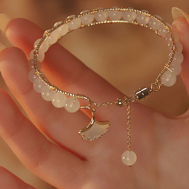 Wear FengShui Ginkgo Leaf Jade Bead Luck Bracelet