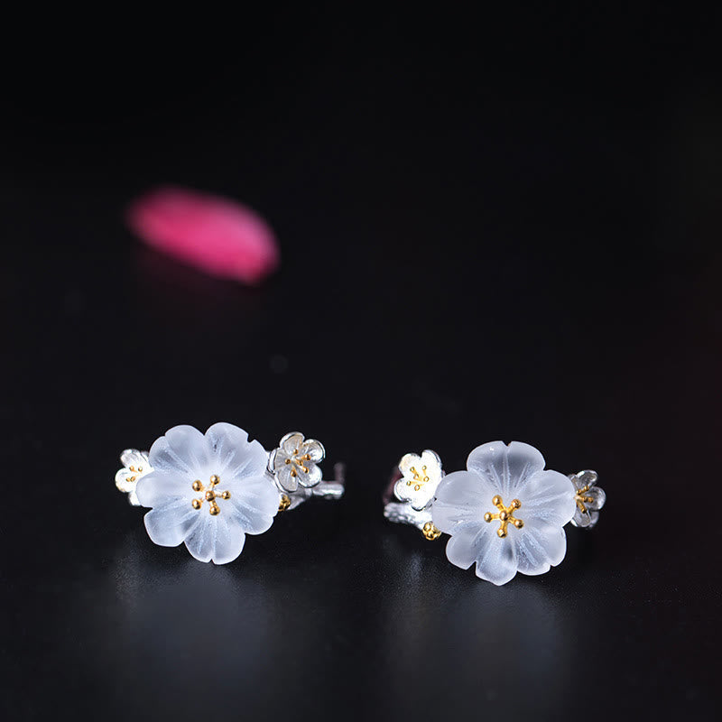 Wear FengShui 925 Sterling Silver Plum Blossom Floral Blessing Earrings
