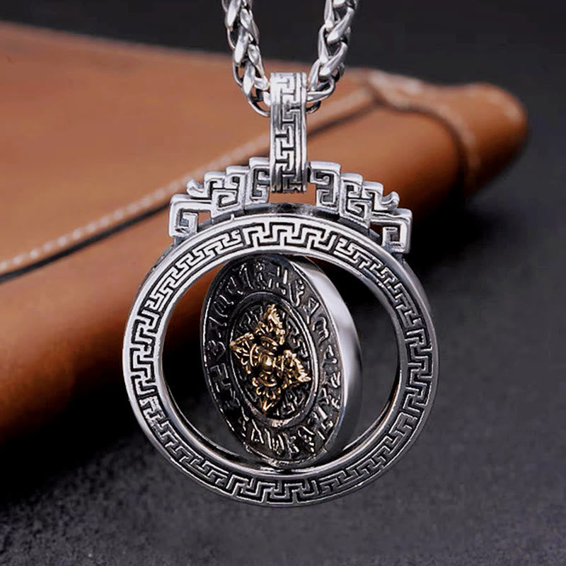 Wear FengShui Tibetan Om Mani Padme Hum Double Dorje Vajra Rotatable Purity Peace Necklace Pendant