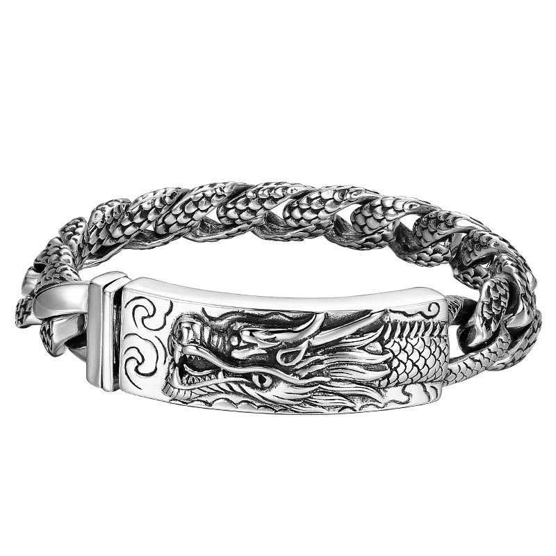 Wear FengShui Retro Dragon Scale Pattern Engraved Protection Bracelet