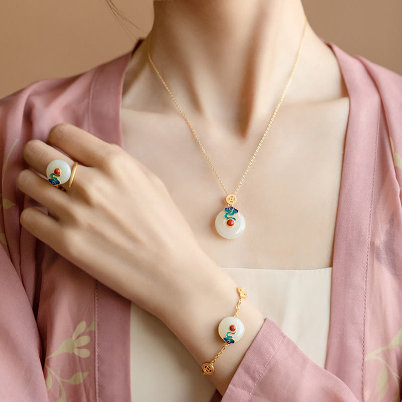Wear FengShui Jade Copper Coins Auspicious Clouds Prosperity Necklace Pendant Bracelet Ring Earrings