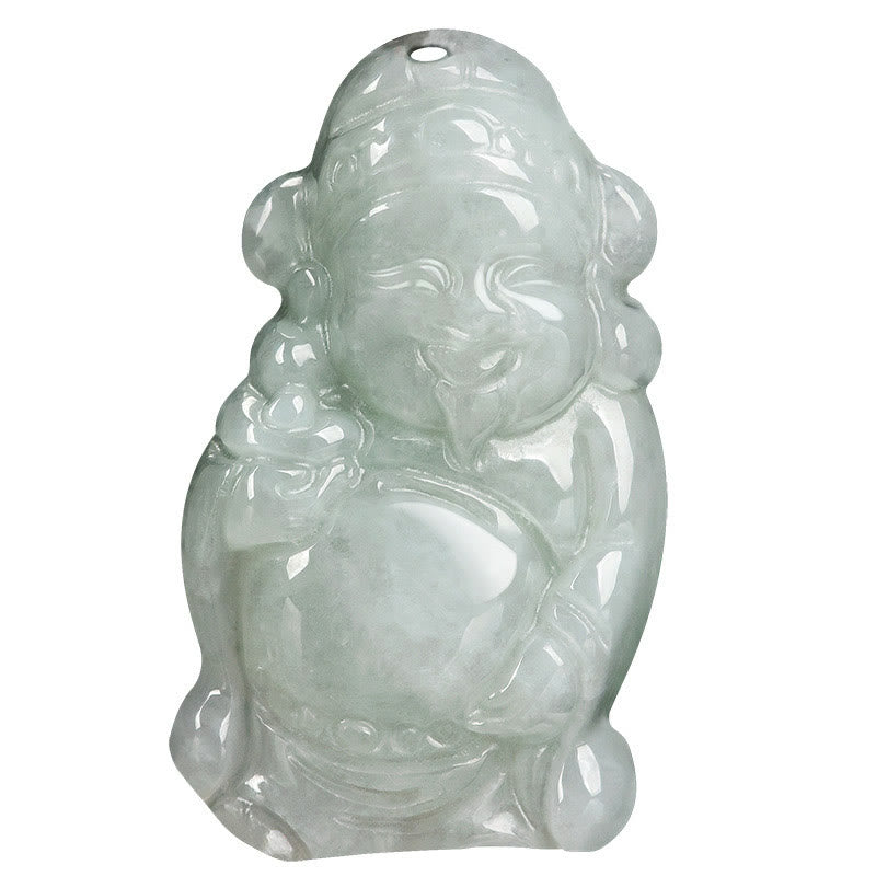 Wear FengShui Natural Jade Chinese God of Wealth Caishen Ingot Luck Necklace Pendant