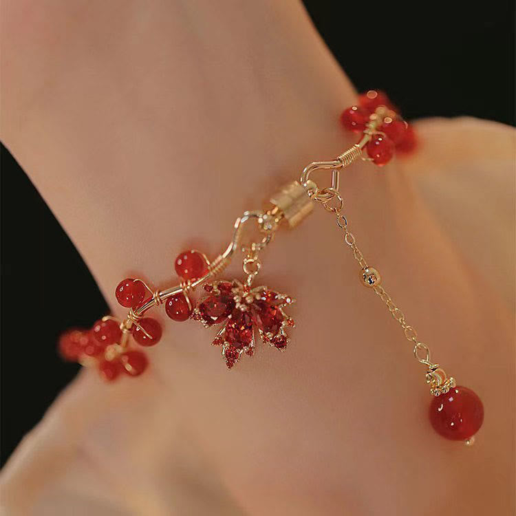 Wear FengShui Red Maple Leaf Luck Charm Bracelet