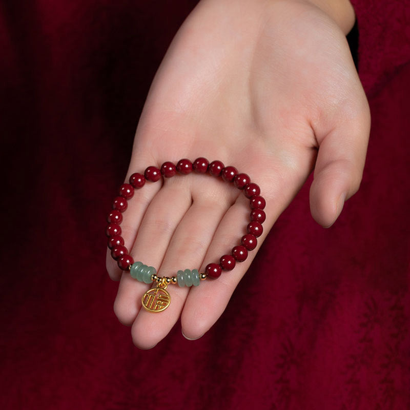 Wear FengShui Cinnabar Green Aventurine Luck Blessing Bracelet