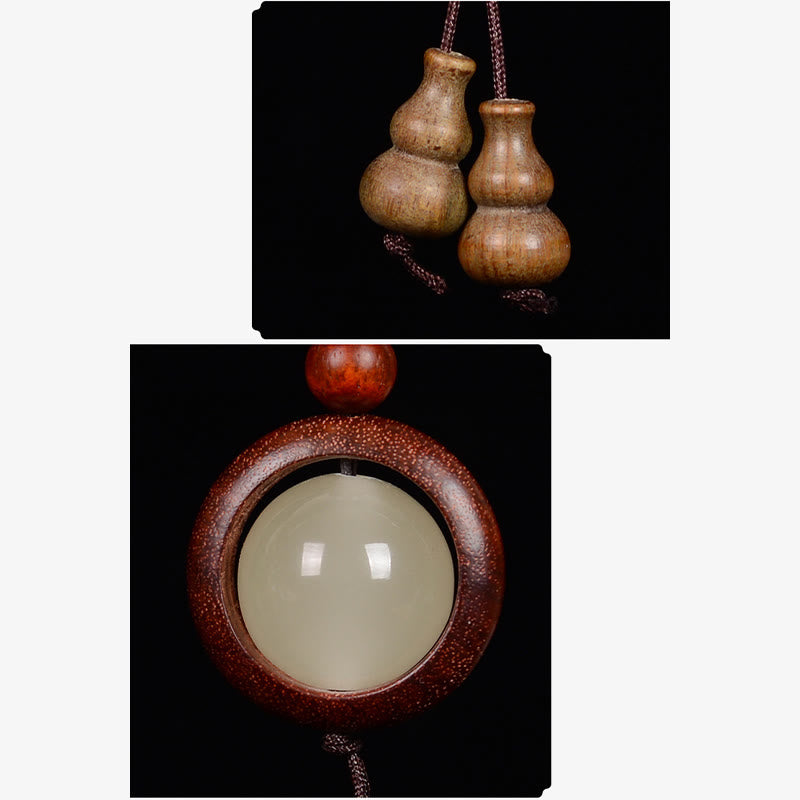 Wear FengShui Red Sandalwood Ebony Wood Green Sandalwood Luminous Lucky Bead Gourd Peace Key Chain