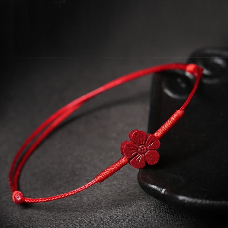 Wear FengShui Handmade Plum Blossom Four Leaf Clover PiXiu Lotus Koi Fish Cinnabar Blessing Braid Bracelet