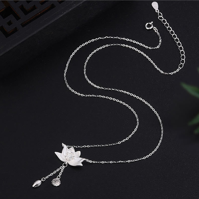 Wear FengShui 999 Sterling Silver Lotus Flower Pod Carved Enlightenment Necklace Pendant