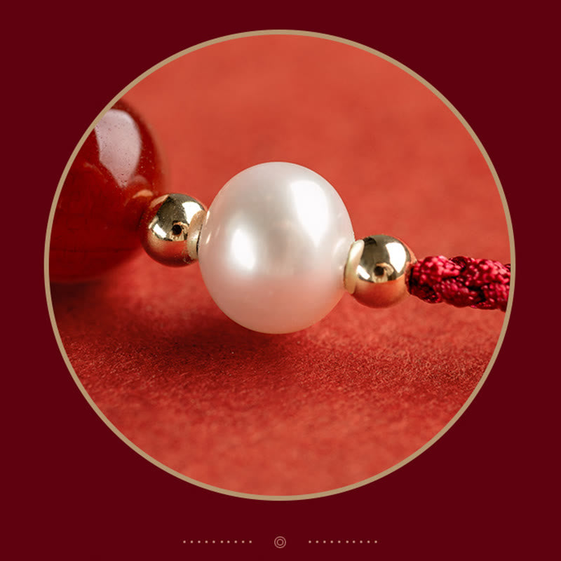 Wear FengShui 925 Sterling Silver Good Fortune Fu Character Agate Pearl Red String Braid Bracelet