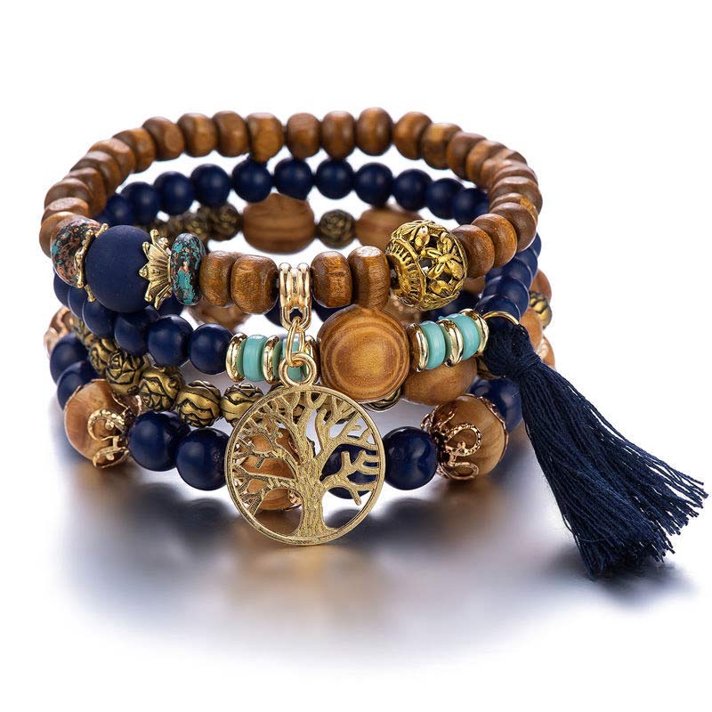 Wear FengShui Wenge Wood Layered Tree Tassel Healing Bracelet