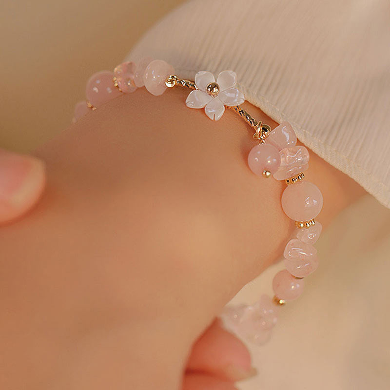 Wear FengShui 14k Gold Plated Natural Pink Crystal Flower Love Bracelet
