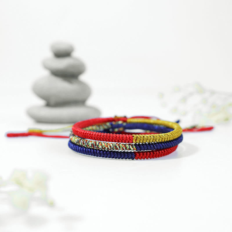 Wear FengShui Tibet Handmade Multicolor King Kong Knot Faith Protection Braided Two-Color String Bracelet