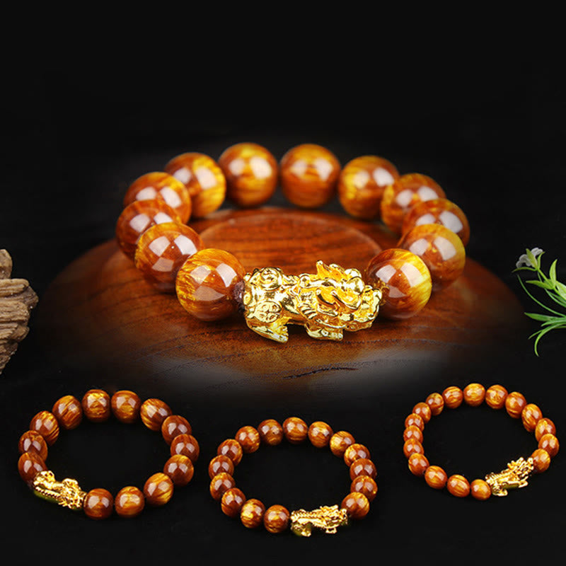 Wear FengShui Lucky Golden Tiger Eye Abundant Pixiu Bracelet