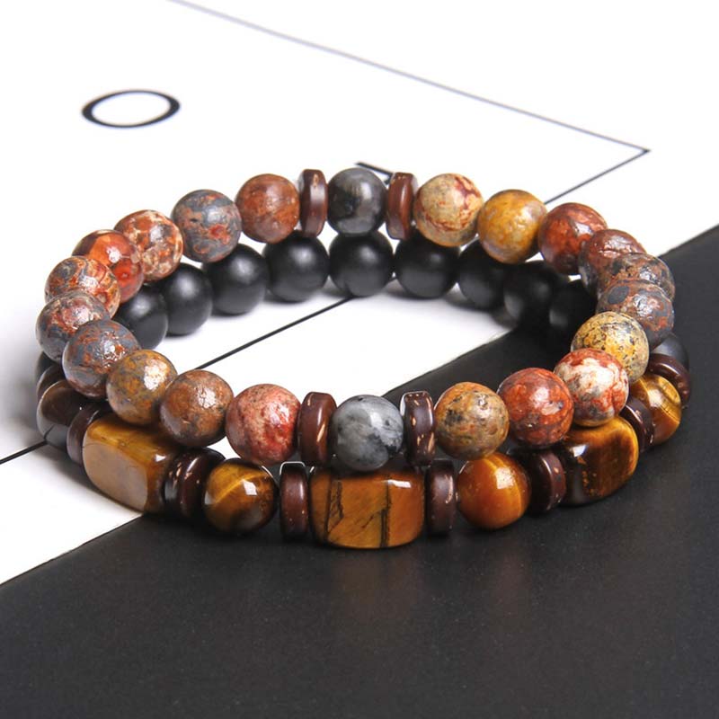 Wear FengShui 2PCS Healing Crystal Emperor Stone Tiger Eye Bead Bracelet