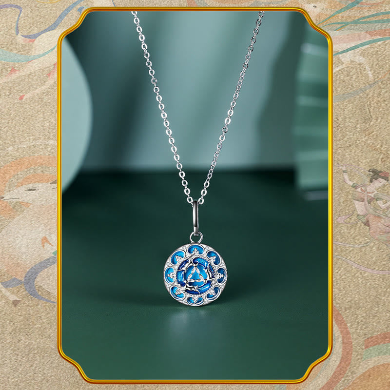 Wear FengShui 925 Sterling Silver Round Turquoise Three Rabbits Balance Necklace Pendant