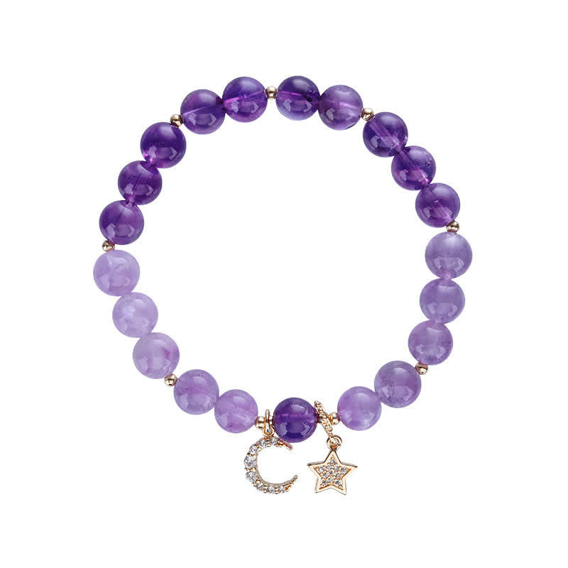 Wear FengShui Amethyst Crystal Moon Star Healing Bracelet