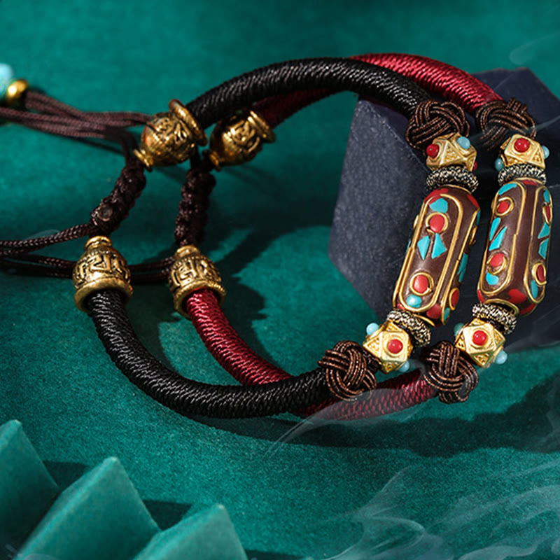 Wear FengShui Handmade Tibetan Turquoise Om Mani Padme Hum Strength Braided Bracelet