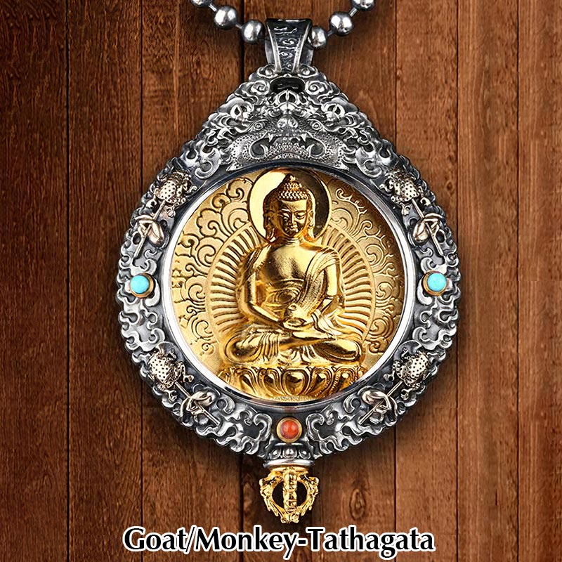 Wear FengShui Chinese Zodiac Natal Buddha Thangka Nine Palaces Eight Diagrams Wealth Rotatable Necklace Pendant
