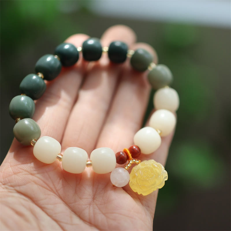 Wear FengShui Gradient Bodhi Seed Amber Lotus Peace Bracelet