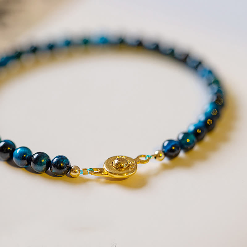Wear FengShui Natural Blue Tiger Eye Stone Protection Chain Bracelet