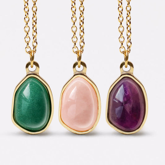 Wear FengShui Natural Green Aventurine Amethyst Rose Quartz Blessing Necklace Pendant