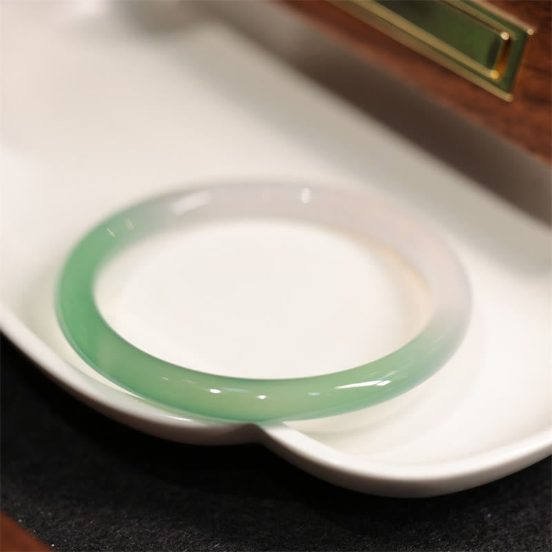 Wear FengShui Natural White And Green Chalcedony Agate Positive Cuff Bracelet Bangle