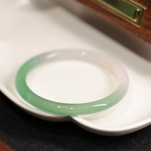 Wear FengShui Natural White And Green Chalcedony Agate Positive Cuff Bracelet Bangle