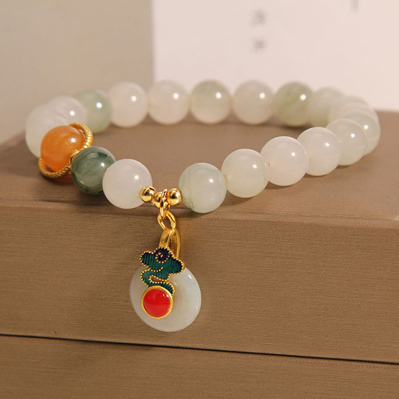 Wear FengShui Jade Auspicious Clouds Red Agate Citrine Prosperity Bracelet